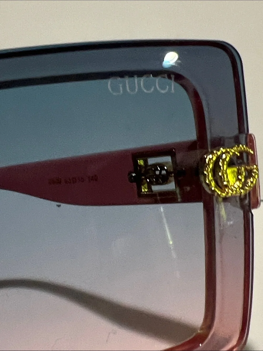 Brand new Gucci Blue and Pink Gradient Square Sunglasses with Gold GG, DUST BAG